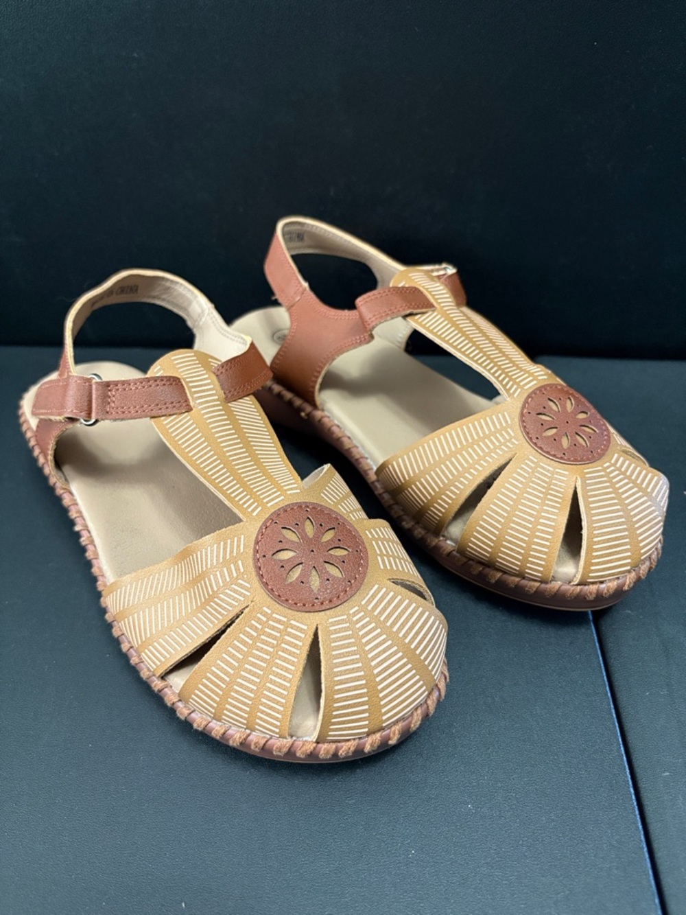 Earth Spirit Tan and Brown Strappy Cutout Sandals